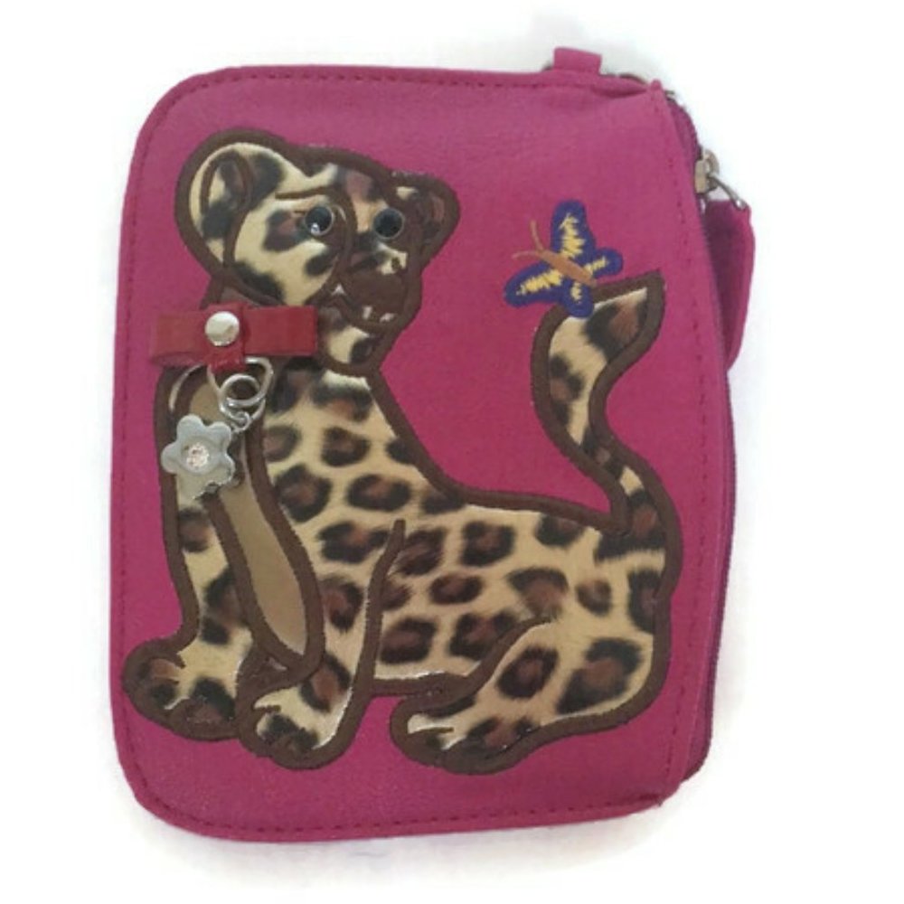 Sharif Pink Leather Coin Purse Cougar Cheetah NIB